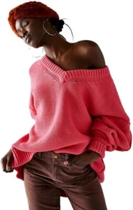 NEU Free People Damen Alli V-Neck Pullover Strawberry Spritz Gr. M - Bild 1 von 5