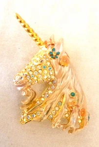 Signed Rare Vintage Kirks Folly 'Ophelia' Unicorn Brooch Crystals Enamel - Picture 1 of 5