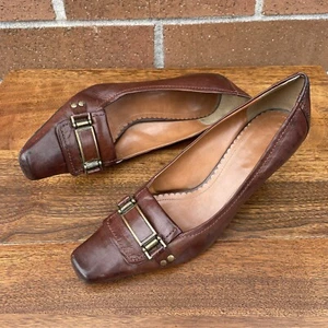 Vintage Jones New York Brown Leather Kitten Heel Loafer Pump Shoe Size 8.5 - Picture 1 of 15
