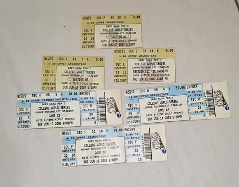 Vintage 2007 & 2009 College World Series Tickets Rosenblatt Stadium  lot Cover