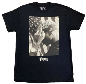 2Pac Tupac Shakur USA Flag Middle Finger Graphic T-shirt Men Medium Rap Music - Picture 1 of 2