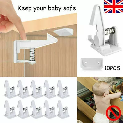 10Pcs Child Proof Safety Catch Cupboard Cabinet Door Drawer Lock Latch Baby Kids • 7.55£