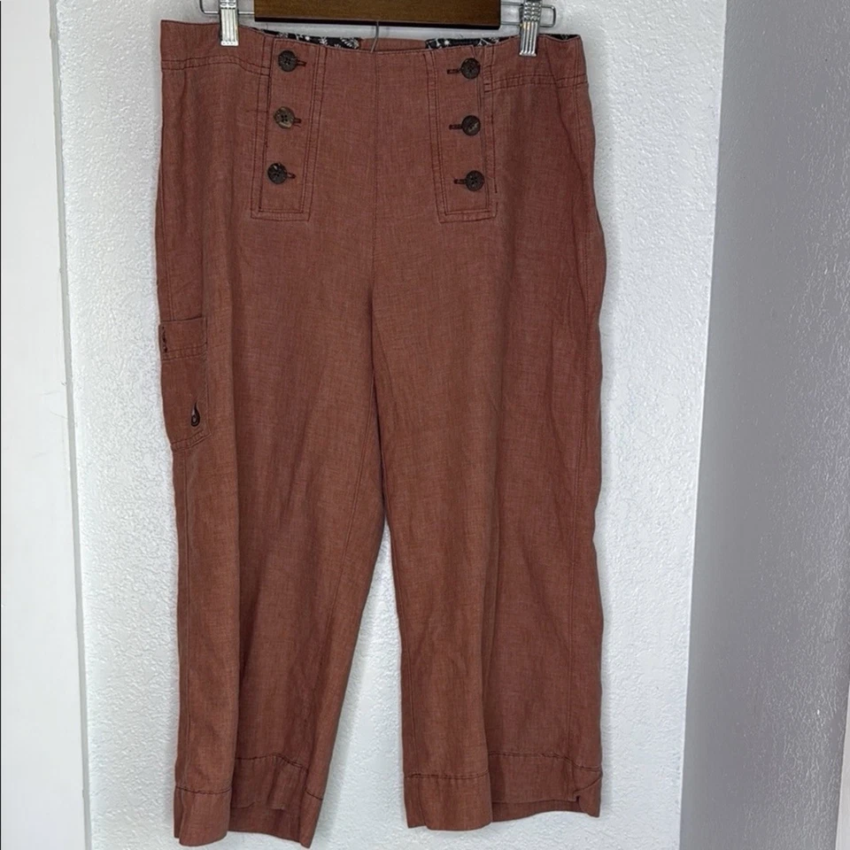 Isis Sailor Pants Size 8 Rust Hemp Blend Wide Leg Crop Boho Coastal Travel - Image 1 of 4
