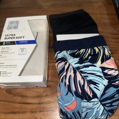 SAXX Hombre Ultra Súper Suave (Paquete de 2) Bolsa de Ballpark Boxer Calzoncillo Estampado/Negro Pequeño Foto 1 de 4