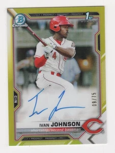 2021 Bowman Chrome Prospect Autograph Yellow Refractor 9/75 Ivan Johnson Reds - Bild 1 von 2