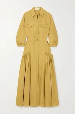 GABRIELA HEARST Woodward Belted Gathered Linen Shirt Dress Size 40 / Small - Image 1 of 4