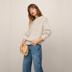 Reformation Sam Baumwolle Kaschmir Oversize hauchdünner Zopfmuster Rundhalsausschnitt Pullover $ 248 - Bild 1 von 12