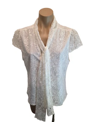 ALICE + OLIVIA белый с подкладкой кружева галстук блузка с крышкой рукава - большой - Изображение 1 из 4