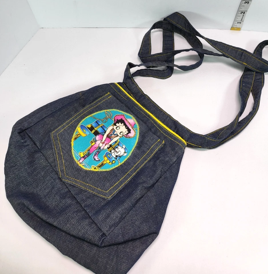 De Colección Hecho a Mano Betty Boop Azul Denim Amarillo Bolso de Hombro Cartera Rockabilly Vaquera Foto 1 de 4