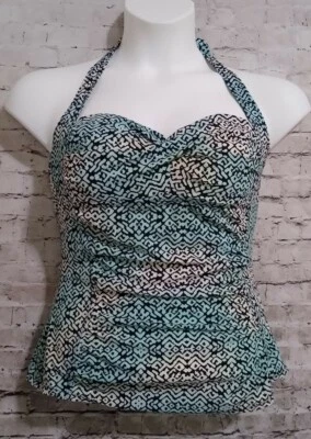 Love Your Assets Sara Blakely Tankini Top Geometric Aqua Blue Large - Image 1 of 4