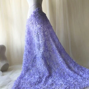 3D Rose Chiffon Evening Dress Lace Fabric Lavender Wedding Costume DIY Trim 0.5Y - Picture 1 of 12