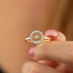 Women's 1Ct Round Cut Moissanite Halo Engagement wedding Band Yellow Gold plated - Picture 1 of 5