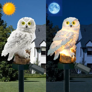LED Owl Solar Powered Garden Light Outdoor Ornament Lawn Statue Waterproof Lamp - Picture 1 of 12