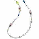 NWT Brighton PAINTED GARDEN Enamel Spring Flowers Silver LONG Necklace MSRP $118