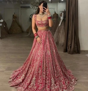 PARTY WEAR BRIDAL LEHENGA CHOLI DESIGNER LEHNGA DRESS INDIAN BOLLYWOOD DESIGNER - Picture 1 of 17