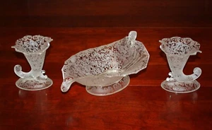 Fenton Ming Kristall Herzstück Vintage Selten Kunst Glas Schale & Kerzenständer - Bild 1 von 24