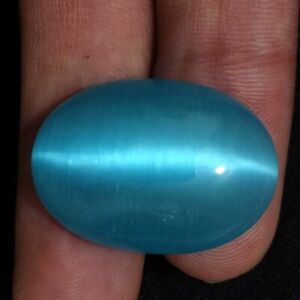 43.20 Cts Lab Created Huge Excellent Sky Blue Cats Eye Cabochon Shape Gemstone