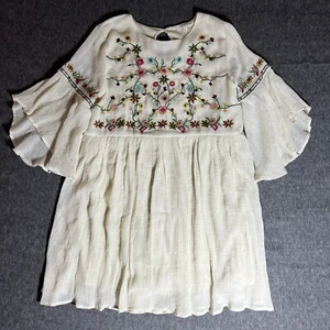 Mini Vestido Umgee Manga Campana Floral Bordado Boho Playa Campesino Crema Talla M - Imagen 1 de 12