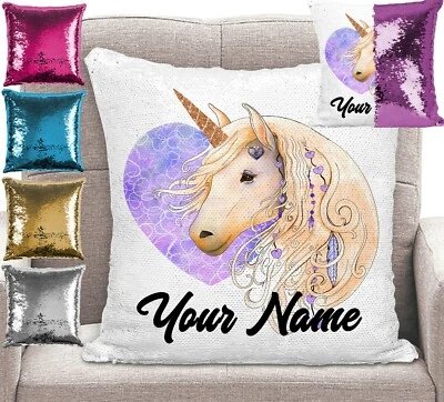 Personalised Unicorn Magic Sequin Mermaid Cushion Cover 5 Colours - image 1 of 3