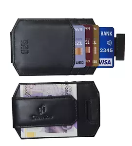 Mens RFID Real Leather Minimalist Carholder Wallet Strong Magnet Money Clip 725 - Picture 1 of 9