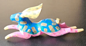 FOLK ART JACK RABBIT ALEBRIJE WOOD FIGURE IN FULL RUNNING MOTION. RARE DETAIL. - Picture 1 of 7