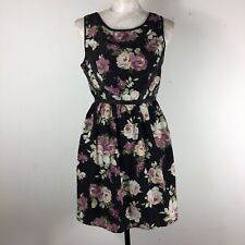 Three Pink Hearts Black Floral Dress size 7 Roses Back Zip Lined
