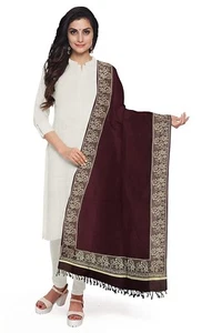 Scialle donna Kashmir tinta unita con bordo dorato scialle stola avvolgente vino rosa - Foto 1 di 4