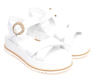 NERO GIARDINI E410740D 707 SANDALI SCARPE DONNA FIBBIA CINTURINO PELLE BIANCO - Zdjęcie 1 z 2