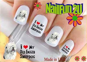 Nail Art 1069 DOG BREED Old English Sheepdog 2 WaterSlide Nagel Aufkleber Transfers  - Bild 1 von 2