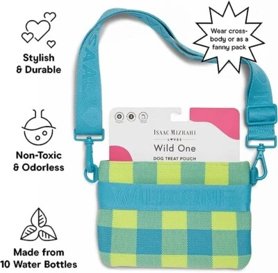 WILD ONE DOG TREAT POUCH & Poop Bag Dispenser Wear 2 Ways CROSSBODY green/blue