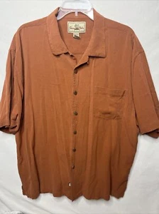 Seven Palm Mens Short Sleeve Button Up Silk Hawaiian Shirt XXL 2XL Rust Beach - Picture 1 of 5