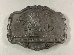 Vintage Livingston Wells & Co. Domestic Gold Dealer Silver 3” Belt Buckle *MINT* - Picture 1 of 2