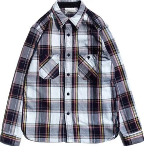Camisa de franela a cuadros teñida con cuerda azul peso pesado Samurai Jeans $392 SIN24-02W XL - Imagen 1 de 6