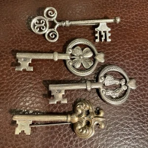 4 Vintage Sterling Silber Skelett Schlüssel Anstecknadel Broschen - Bild 1 von 3