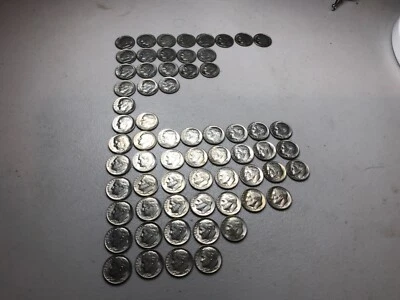 59 (FIFTY-NINE) UNCIRCULATED U.S. ROOSEVELT DIMES P & D 1970 to 1979 - Image 1 of 4