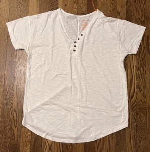 Knox Rose Women's Size Large Short Sleeve V-Neck Henley T-Shirt White - Picture 1 of 8