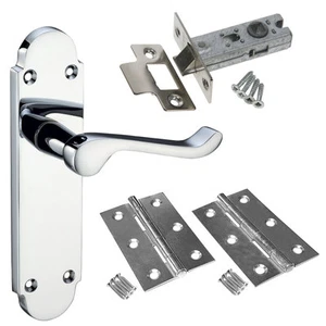Door Handles Packs Oxford Latch Lock and Bathroom Door Handles Polished Chrome - Picture 1 of 4