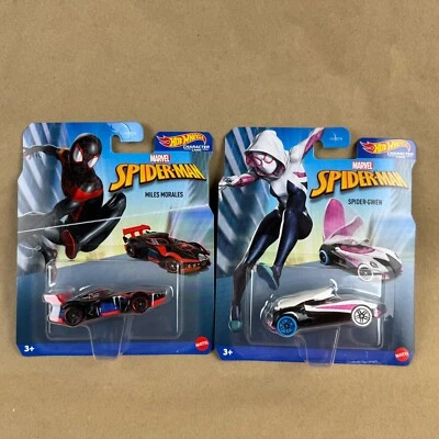 Hot Wheels Character Cars Spiderman Miles Morales & Spider-Gwen Lot 1:64 Diecast - Image 1 of 4