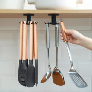 2Pcs 360 ° Rotating Kitchen Utility Hooks,Under Cabinet Kitchen Hooks for Utensi