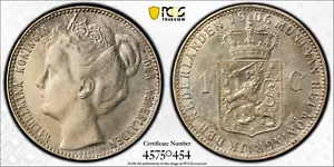 NETHERLANDS 1 Gulden 1905 Utrecht Mint Wilhelmina PCGS AU Details - Picture 1 of 4