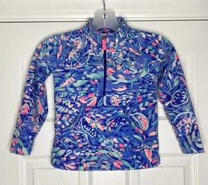 Lilly Pulitzer Kids Youth Popover 1/4 Zip Sweatshirt Blue Pink Medium 6-7 - Picture 1 of 5