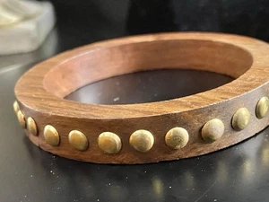 Stylish Vintage Wooden Bracelet w/Gold-tone Accents Retro Boho - Picture 1 of 4