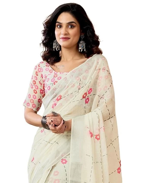 Sari para mujer estampado de algodón de un minuto listo para usar con pieza de blusa Foto 1 de 1