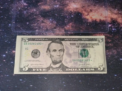 ✯  RARE 2021 $5 FIVE DOLLAR BILL STAR NOTE - WITH PRINTING ALIGNMENT ERROR ✯ - Image 1 of 4