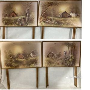 Vintage Andres Orpinas klappbare TV-Tabletts 4er Set mit Rollständer MCM Scheune Bauernhof - Bild 1 von 15