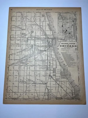 1890 Map of CHICAGO & RAILROAD SYSTEM Fm 1890 Rand-McNally Atlas SEE DESCRIP - Image 1 of 3