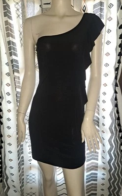 Vestido Corto De Colección Años 90 Body Central Pequeño Negro Mediano Un Hombro Lateral Volantes Foto 1 de 4