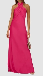 Adrianna Papell Women's Halter Sleeveless Satin Gown - Hot Pink - 10 - Defects - Picture 1 of 8