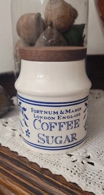 Vintage Fortnum & Mason English Blue Coffee Suger Jar Farmhouse Cottage Decor - Image 1 of 4