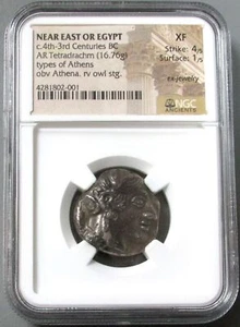 300-400 BC SILVER ATHENA / OWL NEAR EAST OR EGYPT TETRADRACHM NGC XF 4/1 - Picture 1 of 3